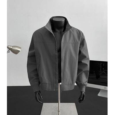 Men's Gray Stand Collar Bomber Jacket Casual Windproof Lightweight Outerwear