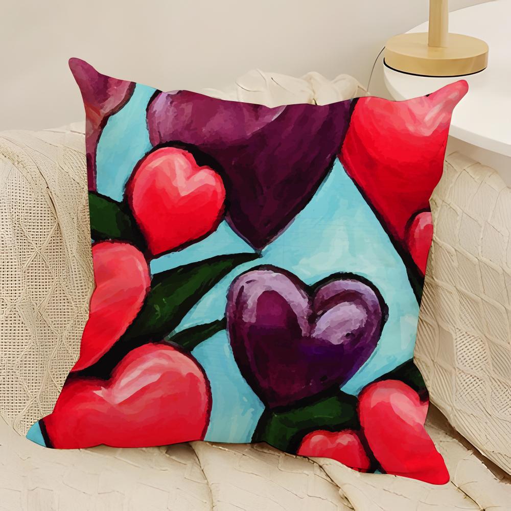 Valentine Red Heart Pillow Case Natural Linen Double-Sided Printing Sofa Home Decor Cushion Cover