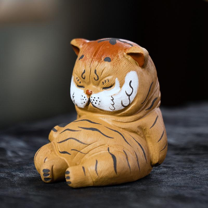Purple Sand Tea Pet Little Tiger Ornament Zodiac Pulling Hair Mud Painting Hand Made Cute Tea Play Tea Set Accessories Can Be Raised