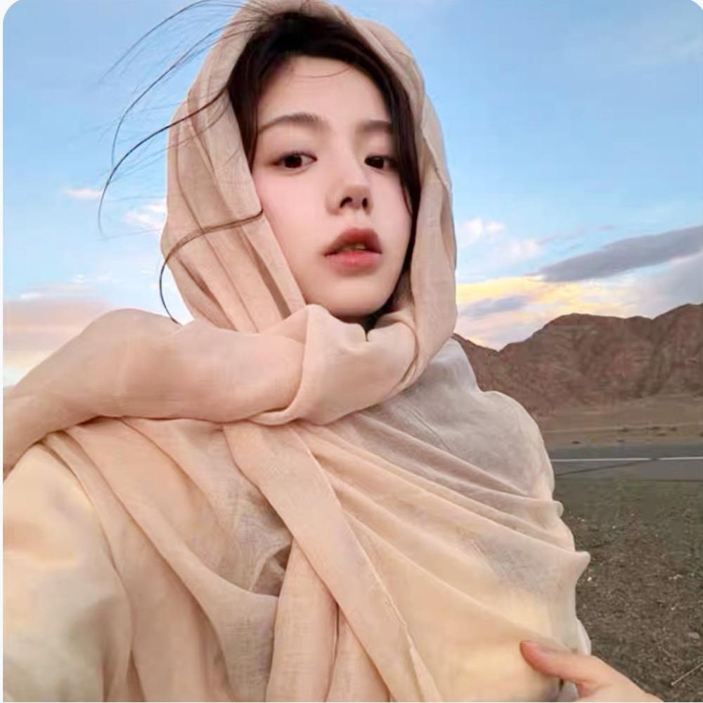 Sun Protection Female Beach Shawl Pure Color Plus Size Hijab Fashion Women Plain Scarf