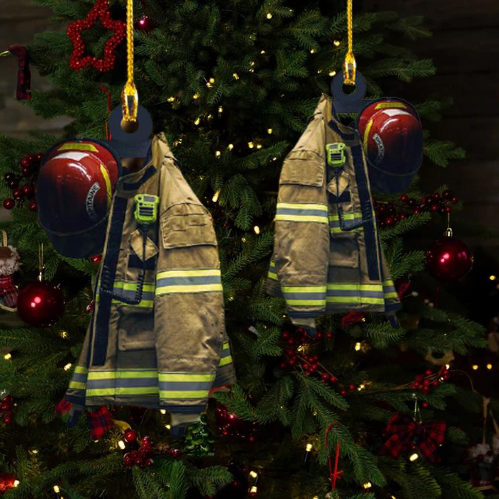 Decorated Firefighter Fireman Pendant Custom Ring Star Wooden Ornament Country Christmas Ornament Home Ornament Souvenir 2024