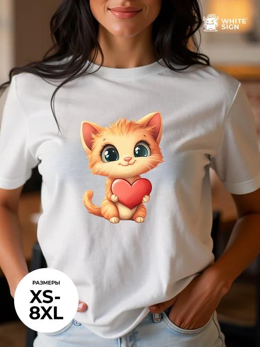 Oversized cotton T-shirt with Cat print XL