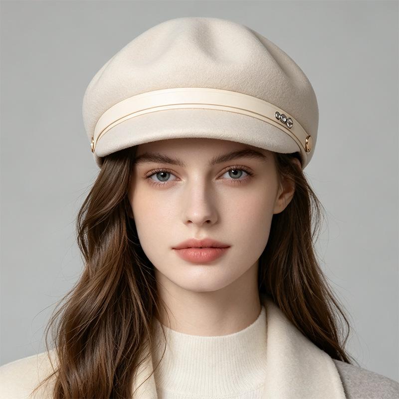 Autumn and Winter New Retro British Style Autumn and Winter Wool Felt Octagonal Hat Women's Casual Fashion Equestrian Hat