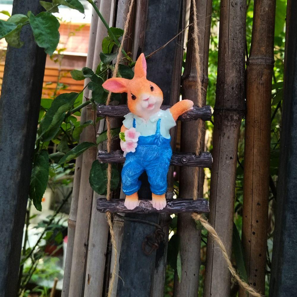 Cute Rabbit Tree Hanging Cartoon Animal Sculpture Crafts Miniatures Figurine  Valentine's Day