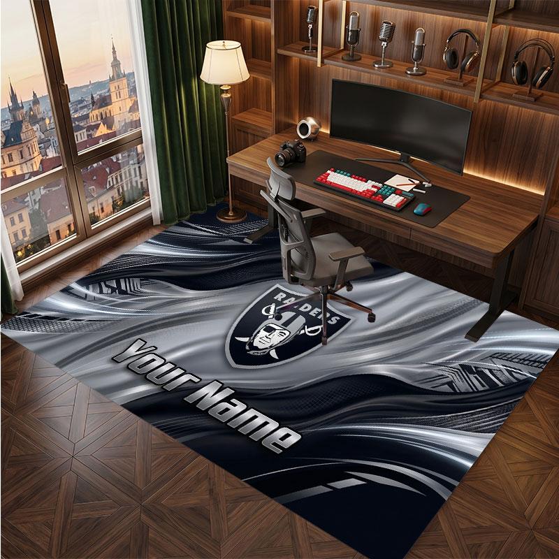 Tappeto in Cristallo Vellutato Personalizzato Las Vegas Raiders, Tappeto Morbido Antiscivolo con Testo Nome Personalizzato per Soggiorno Camera da Letto