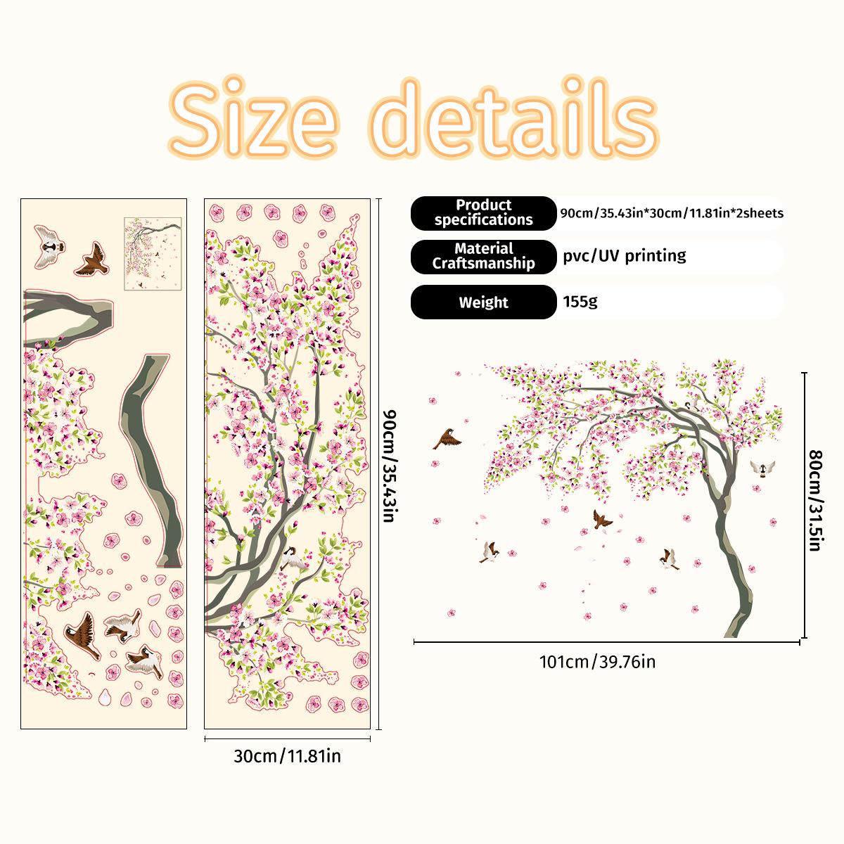 

Розовое персиковое дерево птица ТВ стена фон украшение гостиная спальня фон самоклеящиеся ПВХ наклейки на стену 30 * 90 * 2 sheets
