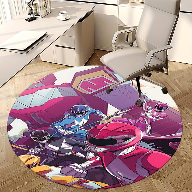 1pc Power Rangers Anime Design Round Carpet - Office Chair Mat, Non-Slip Rug for Home Decor, Living Room