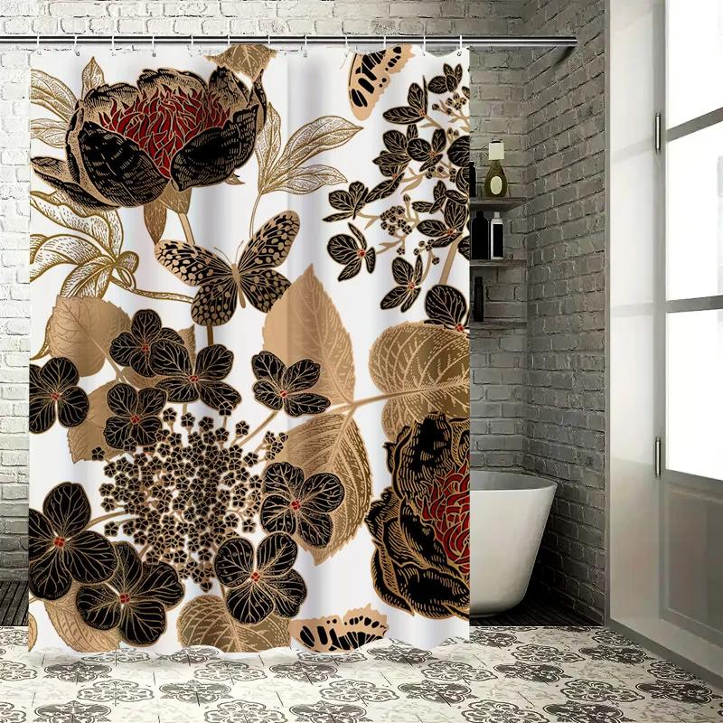 Artistic Red Heart and Floral Design Waterproof Shower Curtain for Modern Bathroom Decor, Stylish and Durable 90X180cm(35x70in)