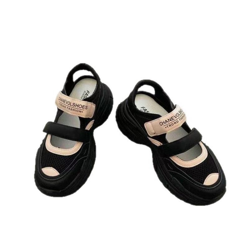 Spring and summer new mesh breathable hollow bag head sandals thick sole heightening sports sandals