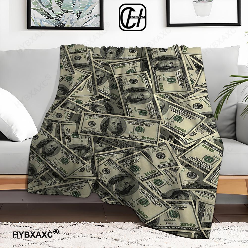 3D Bogaty Dolar Euro Funt Pieniądze Kreskówka Miękki Koc Flanelowy do Łóżek Sypialni Sofy Pikniku, Koc do Rzucania na Zewnątrz Rekreacja Drzemka