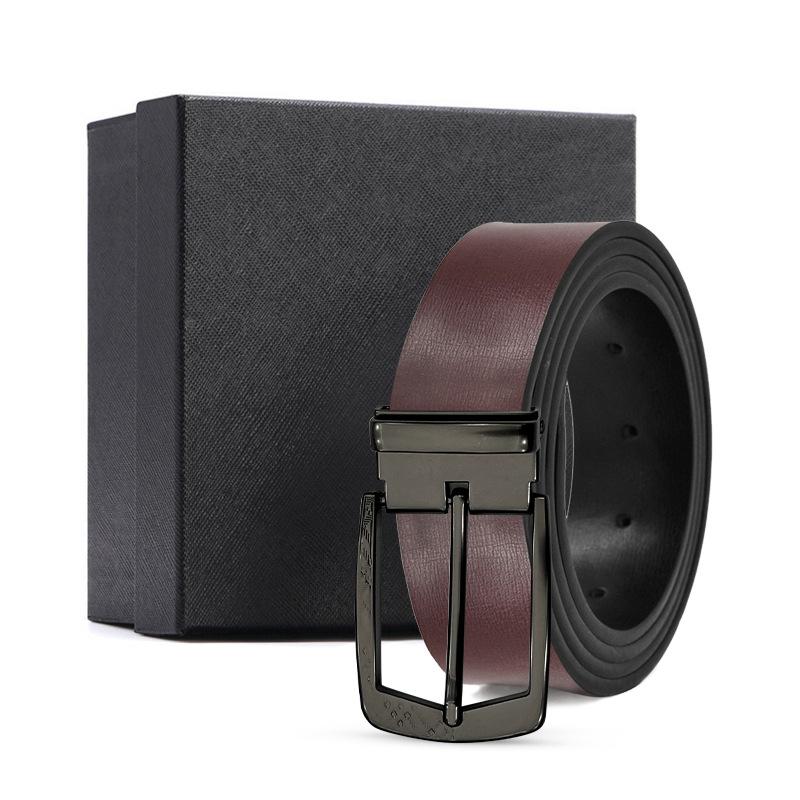 Ремень Двухцветная гладкая пряжка-булавка Мужской двухслойный ремень из натуральной коровьей кожи Универсальный деловой ремень 110*3.3cm