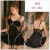 Satin mesh side seduction straps deep V plus chest pad nightdress robe women's loungewear set