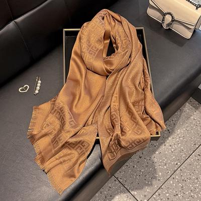 Long Scarf Fashion Simulation Silk Scarf Women'S Fashion Versatile Scarf Shawl Dustproof Premium Tencel Cotton Gold Silk