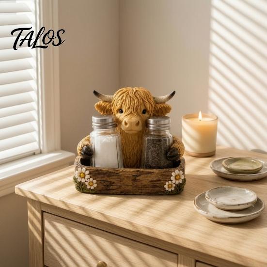 Decorative Tissue Holder Highland Cow Seasoning Bottle Holder/Tissue Box, Farmhouse Resin Storage Stylish Tabletop Organizer, Box for Kitchen