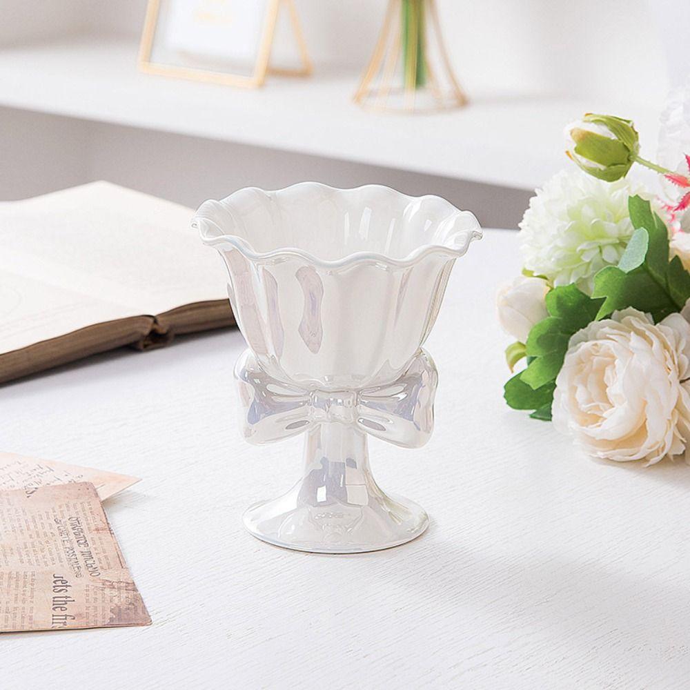 Ceramic Dessert Cup Multi-Function Tea Cup Dessert Tools Bow Shaped Ice Cream Cup  Desktop