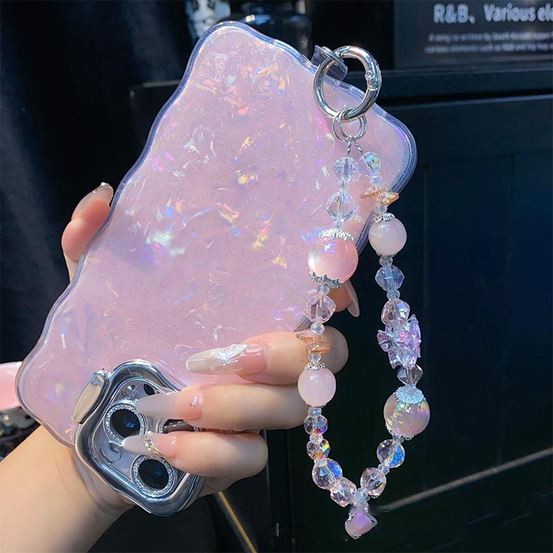 Ins Style Mermaid Pendant Beaded Phone Charm Y2K  Butterfly Phone Chain Anti Lost Wrist Lanyard Keychain Gifts
