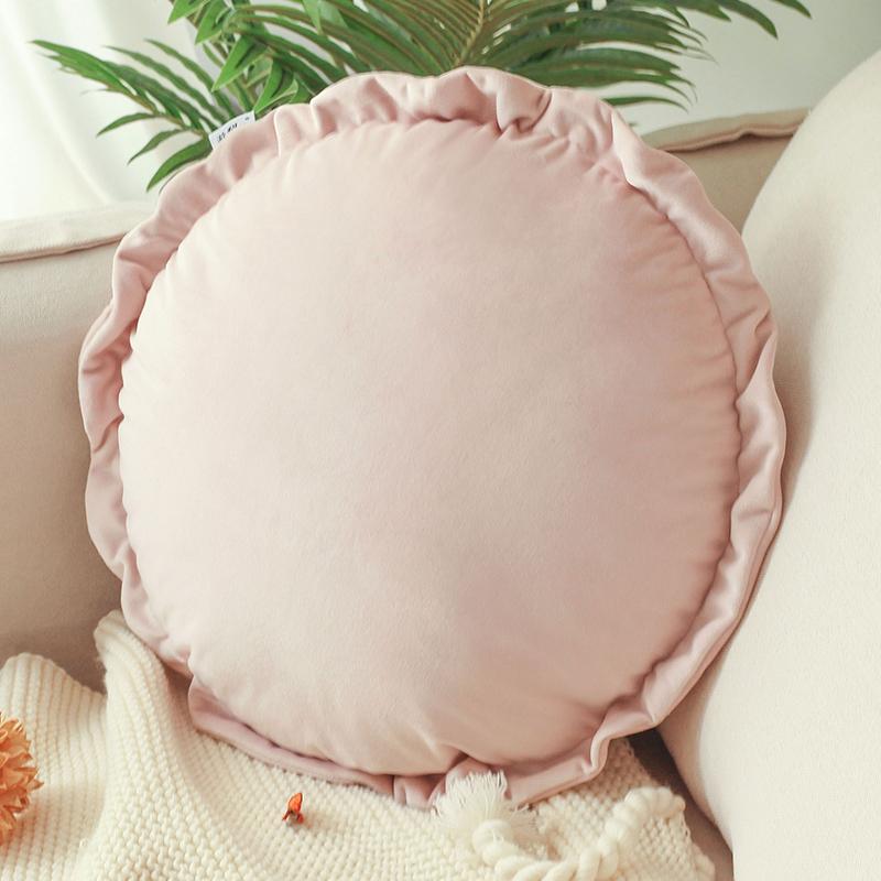 Ins Nordic Simple Round Cushion Cute Sofa Pillow Super Soft Waist Pillow Bay Window Girl Room Decor Pouf  Lace Pleated Futon
