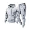 Men's Casual Solid Color Letter-printed Sweatshirt Set, Men's Fleece Hooded Drawstring Sweatshirt And Sweatpants Two-piece Set