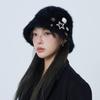 Autumn and winter light luxury rhinestone thickened and enlarged rabbit hair wool hat women's fashion light luxury warm ear protection bucket hat