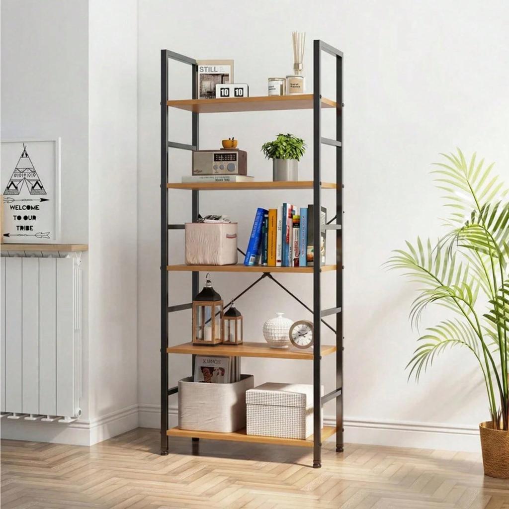 5 Tier Bookshelf, Standing Shelf, Bookcase Shelf Storage Organizer, Industrial Book Shelves For Home Office, Living Room, Kitche