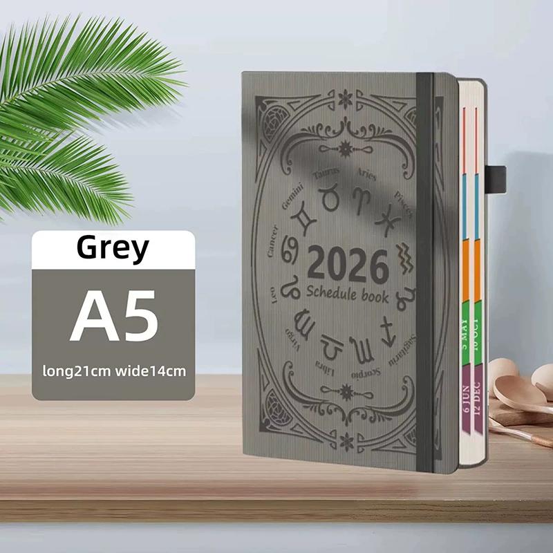 2026 A5 Textured Pu Portable Agenda Book English Calendar Book Notepads Creative Daily Planner Reminder Desktop Date Calendar