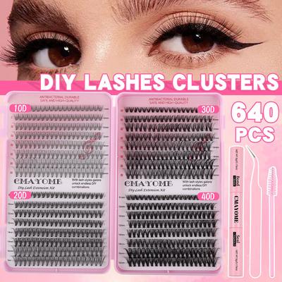 640 Clusters Of Single-Cluster False Eyelashes 8-16Mmdiy Segmented Natural Dense D-Curve Self-Grafting