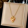 Gold Snake Bone Chain Necklace with Red Crystal Heart Pendant for Women