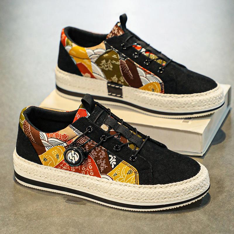 Personalized Lace Up Corduroy Board Shoes for Lazy People To Step on Canvas Shoes for Men's Shoes   for Men with Free Shipping