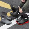 Fashion men's rain shoes medium tube rain boots non-slip short tube velvet fishing work shoes