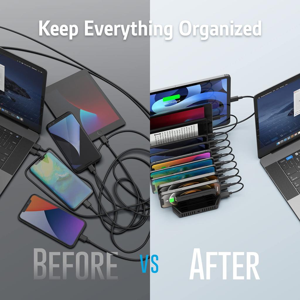 Unitek 2023 USB Charging 10 Desktop Charging PSE 10 Devices Simultaneously Smart Supports Multiple Adjustable Convenient Black Station, Ports,