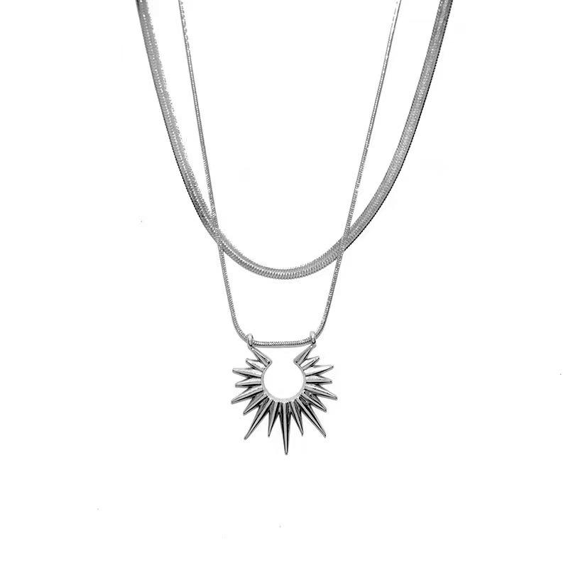 Double-layered sunflower snake bone necklace female cold hip-hop style niche design collarbone chain accessories female
