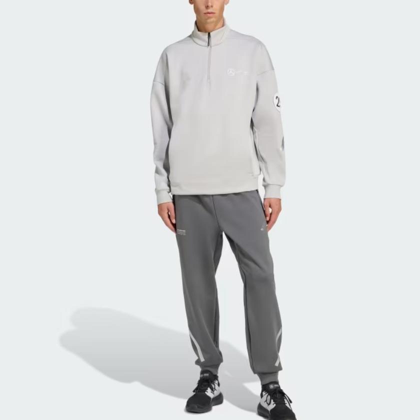 Adidas X Mercedes - Amg Collaboration Sportswear Petronas Formula One Team Silver Arrows Half-Zip Knit Warm Stand Collar Long Sleeve Sweatshirt JW3477