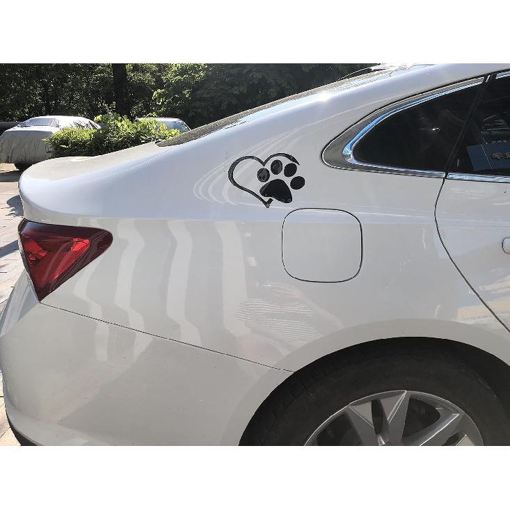LZLRUN 3D Chrome Dog Paw Footprint with Peach Heart Sticker Decal Auto Car Emblem Decal Decoration (Black)