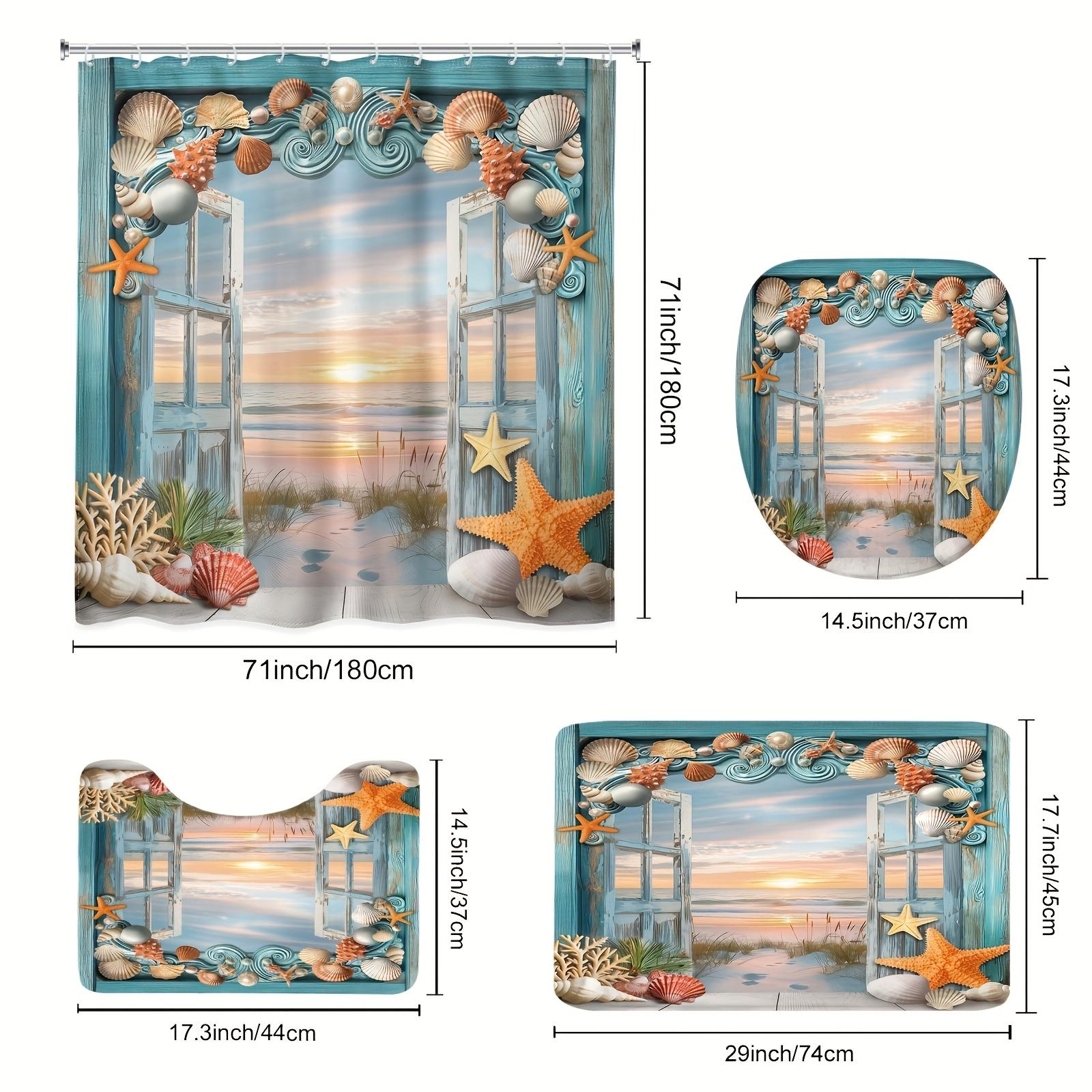 

1/4 шт. Роскошные морские звезды и ракушки, водонепроницаемый комплект занавесок для душа, декоративный набор для ванной комнаты, нескользящий коврик для унитаза, коврик для ванной и 12 крючков 4pcs Shower Curtain Set