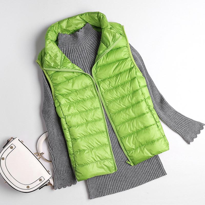 Women's Slim-Fit Lightweight Down Vest - Short Stand-Up Collar, Plus Size, Autumn/Winter 2025