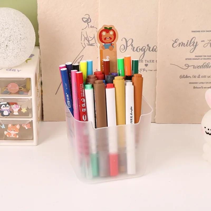 1 Piece Simplicity Stationery Organizer Creative Design Solid Color Pen Holder Large Capacity Desktop Snacks Pencil Storage Box