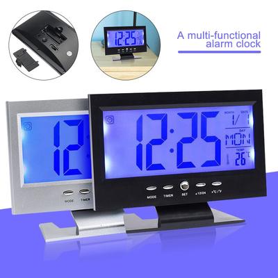 LCD Dijital Saat Sesle Etkinleşen Sürekli Takvim Saat/Tarih/Hafta/Sıcaklık Göstergeli Çalar Saat