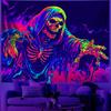 BVBOX Castle Blacklight Halloween Tapestry Horror Moon Night Scary Cemetery Pumpkin Lantern Halloween Tapestry Wall Hanging Skul