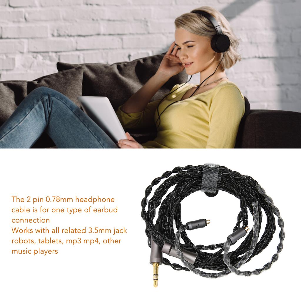 3.5mm Headphone Cable 8 Core Silver Plated 3.9ft 2Pin Headphone Cable for MP3 MP4 Headphones