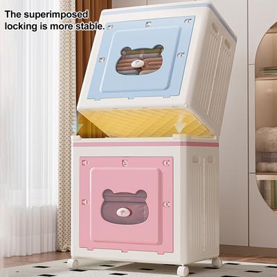 Stapelbare Aufbewahrungsbox mit Deckel Faltbare Aufbewahrungsbox mit Tür und Rollen Zusammenklappbarer rollender Organizer für Schlafzimmer Schrank Wohnzimmer