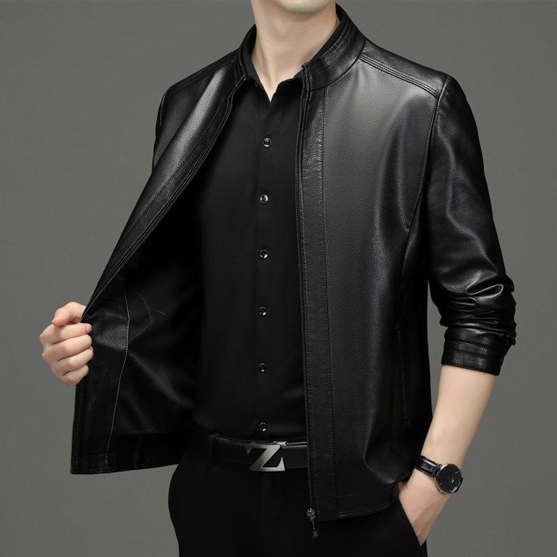Leather jacket men's spring and autumn middle-aged and elderly men's genuine leather jacket short stand-up collar sheepskin dad leather jacket