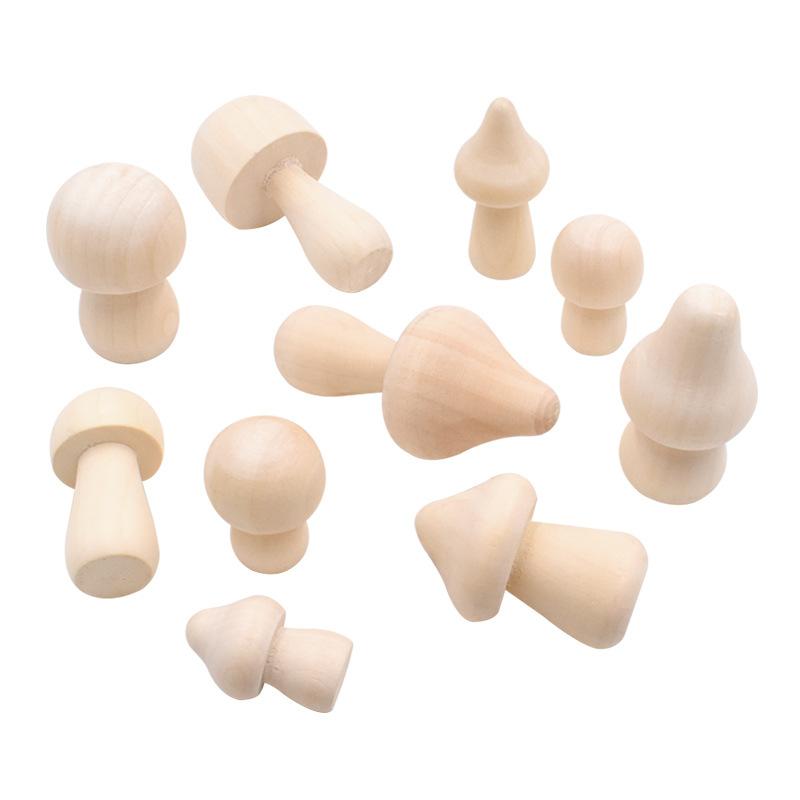 10PCS Unfinished Wooden Mushroom Natural Mini Wood Mushrooms for Arts and Crafts Projects Decoration, DIY Paint Color