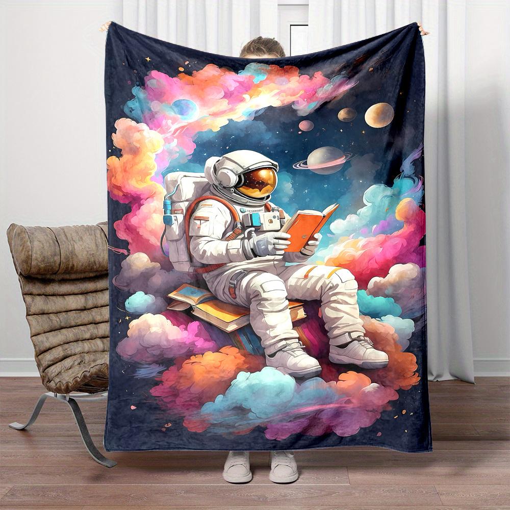 

Cozy Astronaut Reading Space Flannel printed blanket suitable for all seasons suitable for living room office sofa and travel 75x90cm