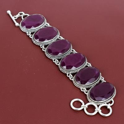 Bracciale con pietra preziosa di rubino sfaccettato del Kashmir Bracciale vintage Bracciale in argento sterling 925 Bracciale a catena regolabile Regalo per lui Gioielli fatti a mano