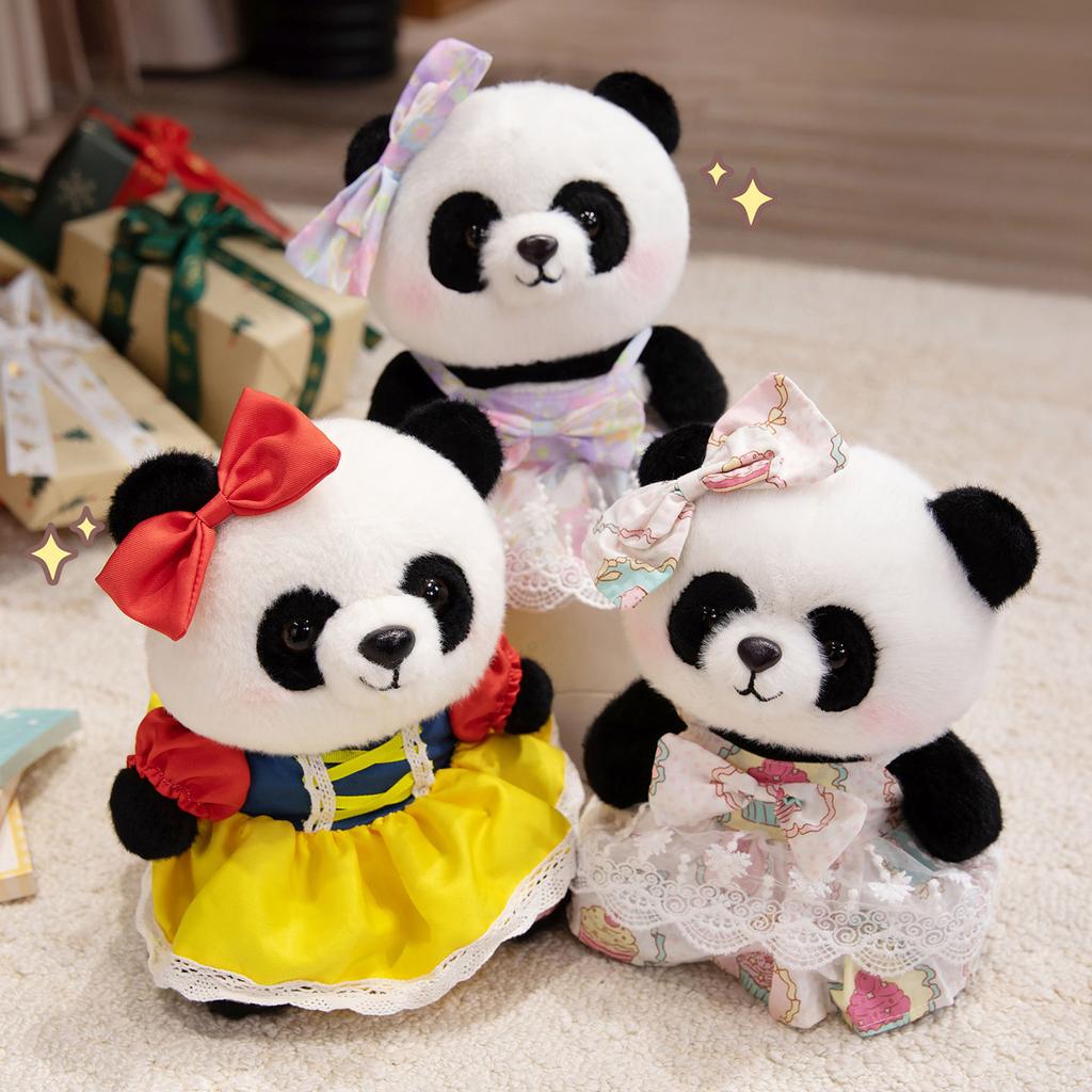 Cute Princess Style Skirt Red Panda Doll Plush Toy Black And White Panda Doll Girl Soothing Rag Doll
