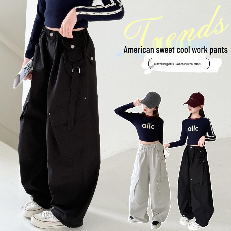 Girls' Korean Style Wide-Leg Cargo Pants - Spring/Autumn 2025 Collection