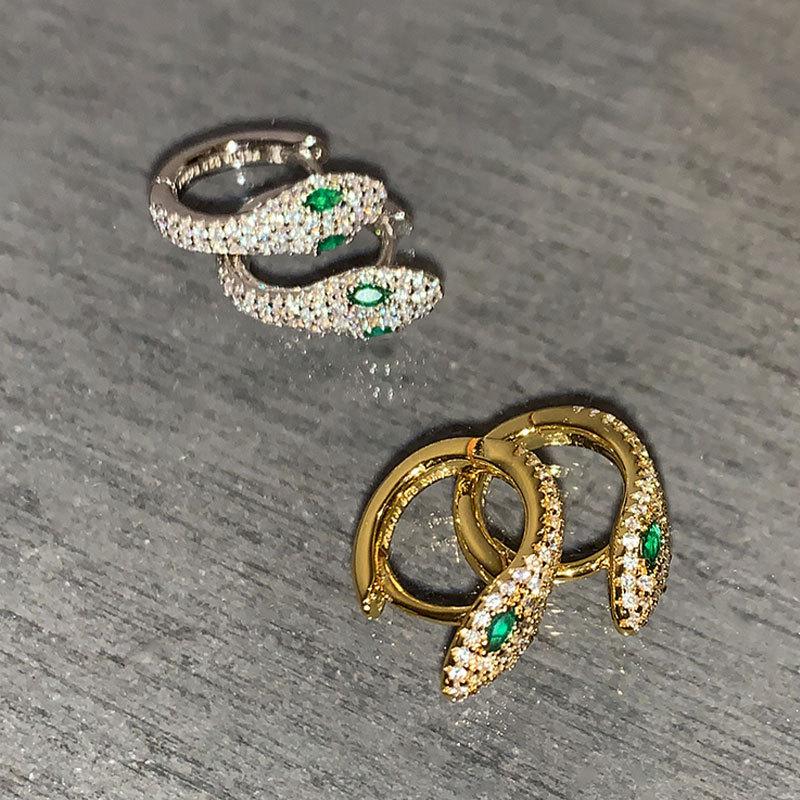 S925 Silver Snake-Shaped Hoop Earrings with Micro-Paved Zirconia - Retro Fashion for Women