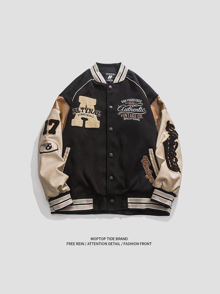 

Мужская модная вышитая бейсбольная куртка - весна/осень, повседневный свободный крой, уличный стиль Medium чёрный