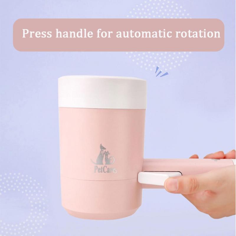 Dog Paw Cleaner 360 Rotation Portable Automatic Soft Silicone Dog Foot Washer In Pink with Handle Pressure Massage