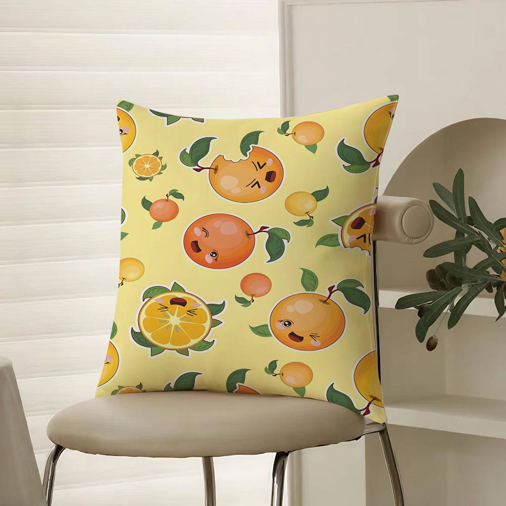 Fashionable Fruit Print Pattern Pillow Case Comfort Sofa Bed Silky Elegant Invisible Zipper Decorative Cushion Cover